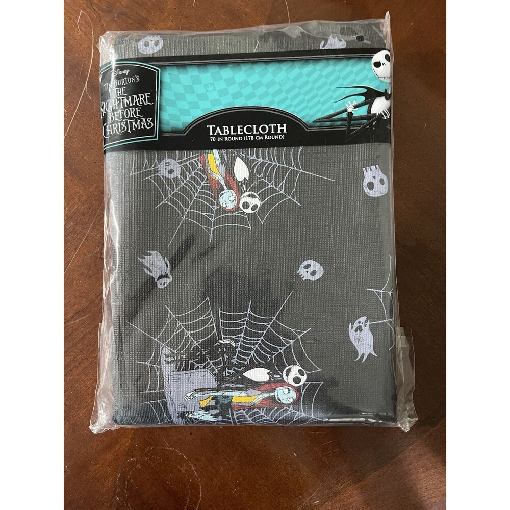 Disney Nightmare Before Christmas Tablecloth Black J Skellington Sally 70” Round